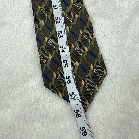 Alexander Julian Colours Men's 100% Silk Neck Tie Olive Green Geometric Print - Picture 7 of 7